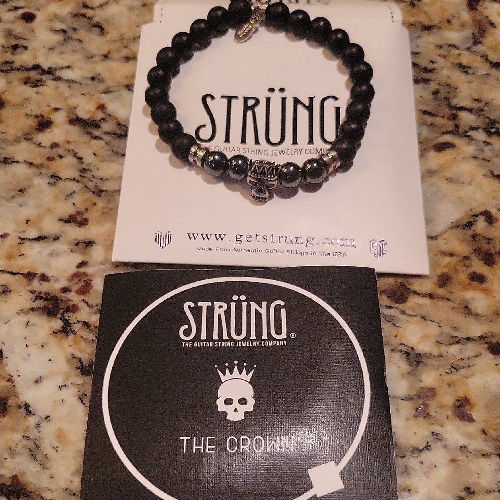 Black Beaded Bracelet with Skull Charm
